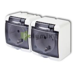  GAO-DWI Aquastar 2-es fldelt dugaszolaljzat, gyermekvdelemmel, tltsz csapfedllel , IP54, fehr