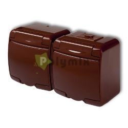  GAO-DWI Aquastar 2-es fldelt dugaszolaljzat, gyermekvdelemmel, csapfedllel , IP54, barna