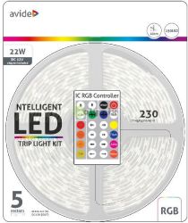  Avide LED Szalag Bliszter 12V 22W SMD5050 30LED cmezhet IC RGB IP65 5m + Prg.tvirnyt