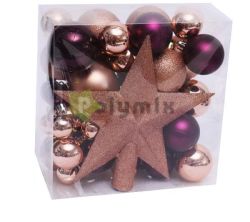  Artezan Karcsonyfadsz Gmb 3-8cm Teljes Szett Arany s Lila + Cscsdsz 52db/doboz