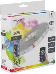  Avide LED Szalag Bliszter 12V 16W RGB 5m TUYA - Zene vez. + IR tvirnyt