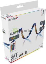  Avide LED Szalag Bliszter 5V SMD5050 30LED RGB IP65 2m + IR 24 tv.