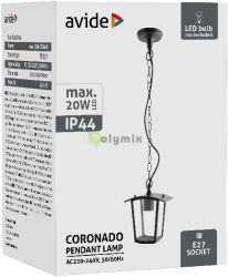  Avide kltri fggesztk lmpa Coronado 1xE27 IP44 fekete