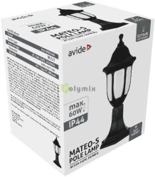  Avide Kltri ll Lmpa Mateo-S 43cm 1xE27 Fekete IP44