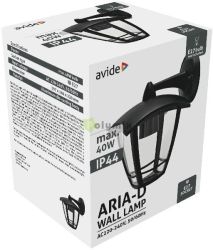  Avide Kltri Fali Lmpa Aria-D 1xE27 Fekete IP44