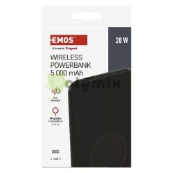  EMOS EMOS Powerbank WI 521, 5 000 mAh, 20 W+Wireless, fekete
